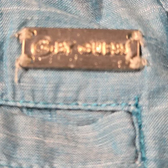 G by Guess Blue Button-Up Shirt Women’s Medium Western Utility Cotton Top - Picture 7 of 11